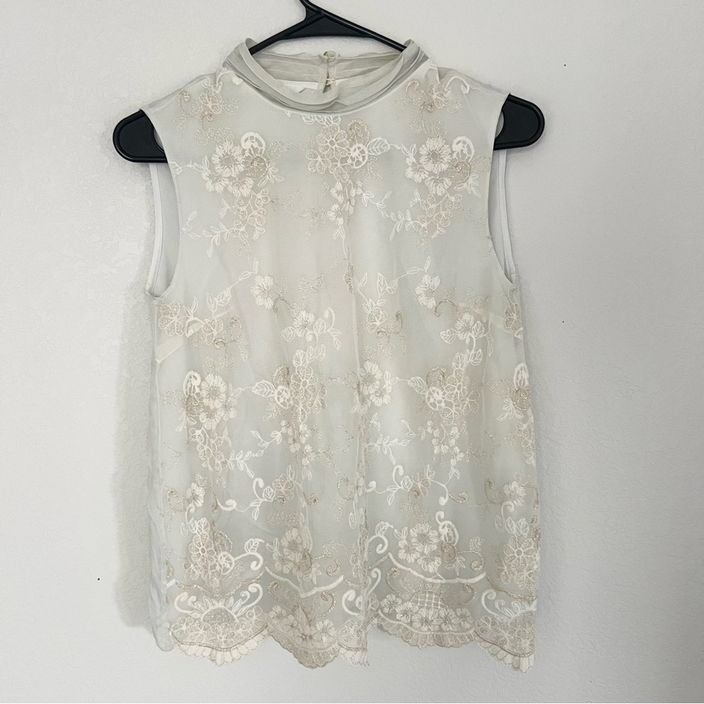 Sleeveless White Lace Overlay Top